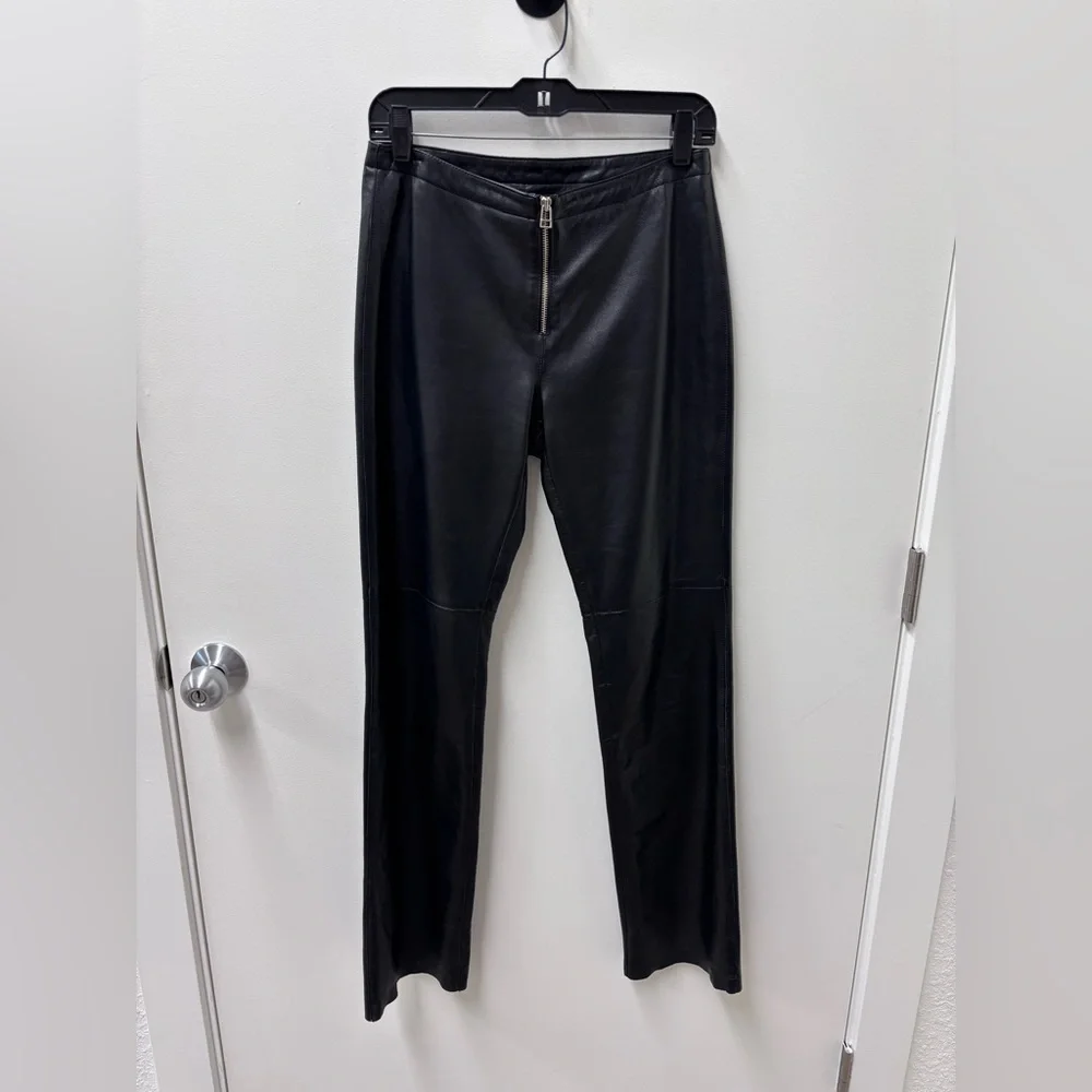 Vintage Hugo Buscati Collection Black Leather Pants with Front Zipper Detail